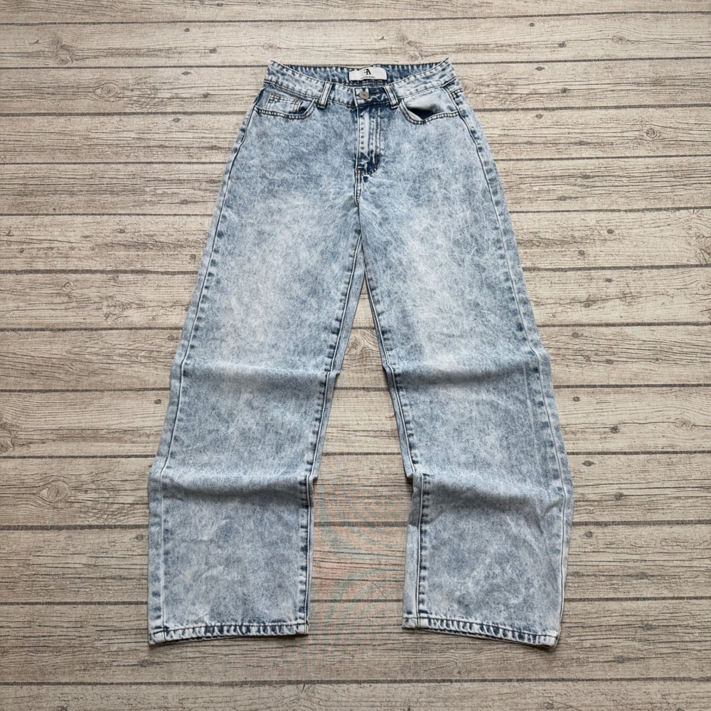 Flying Angel Jeans Womens 3/26 Blue Acid Wash Denim High Rise Wide Leg Baggy Fit